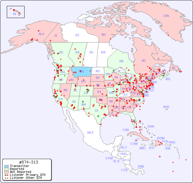 North American Reception Map for #874-313