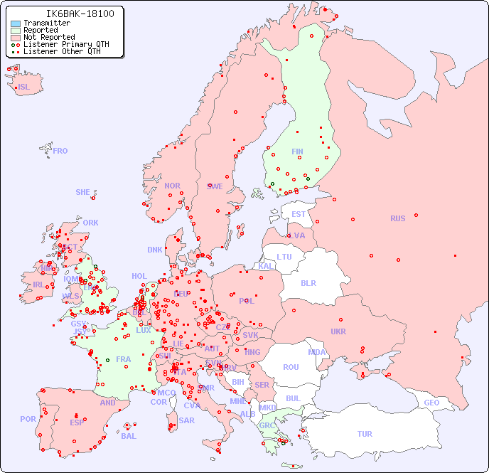 European Reception Map for IK6BAK-18100