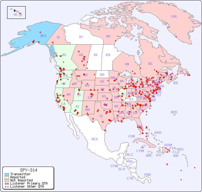 North American Reception Map for SPY-314