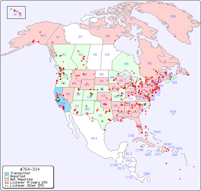 North American Reception Map for #764-314