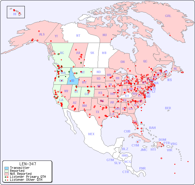 North American Reception Map for LEN-347