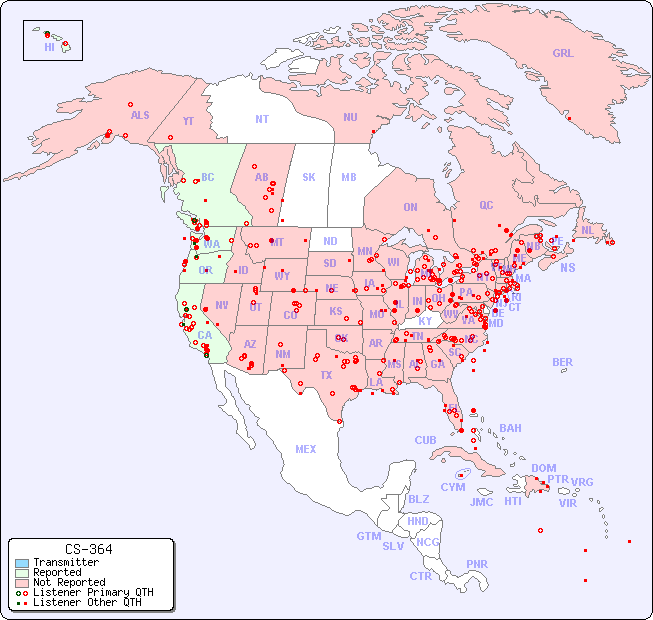 North American Reception Map for CS-364