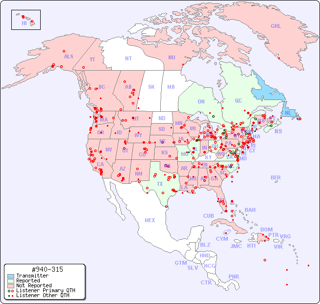 North American Reception Map for #940-315