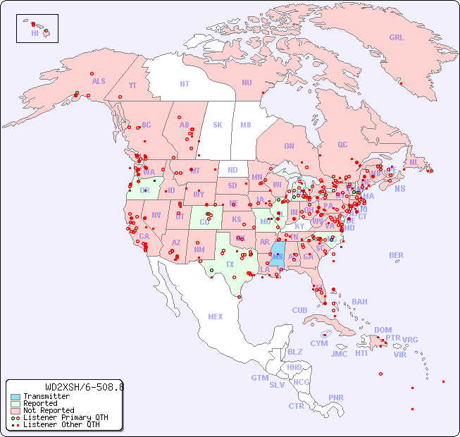 North American Reception Map for WD2XSH/6-508.8