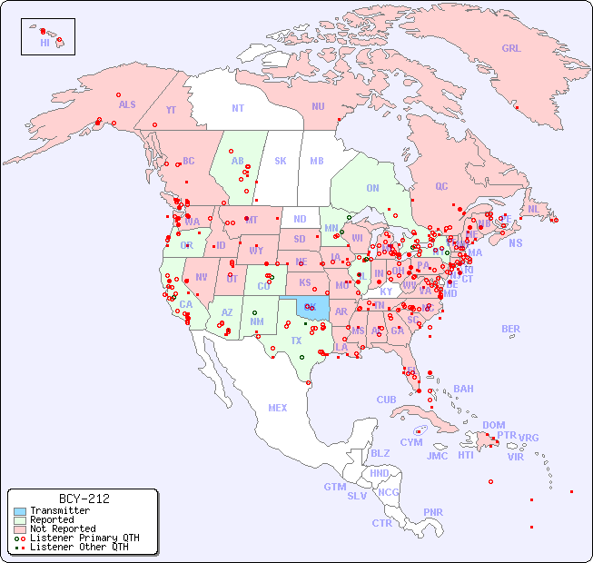 North American Reception Map for BCY-212