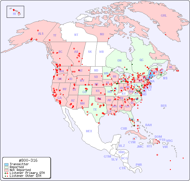 North American Reception Map for #800-316