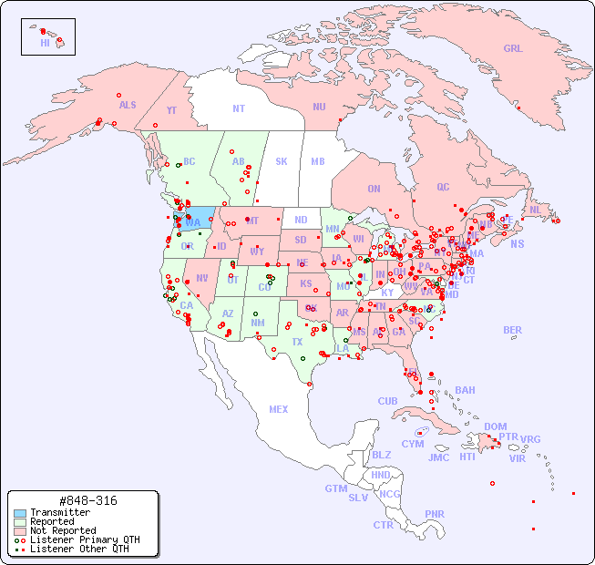 North American Reception Map for #848-316