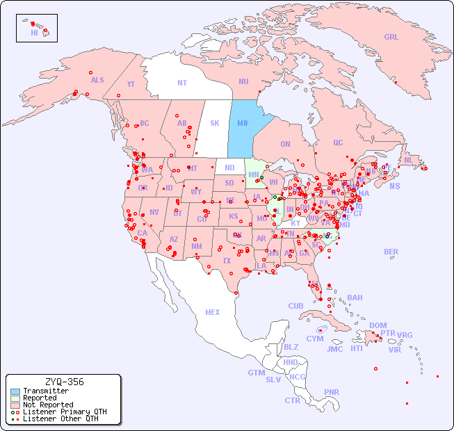 North American Reception Map for ZYQ-356