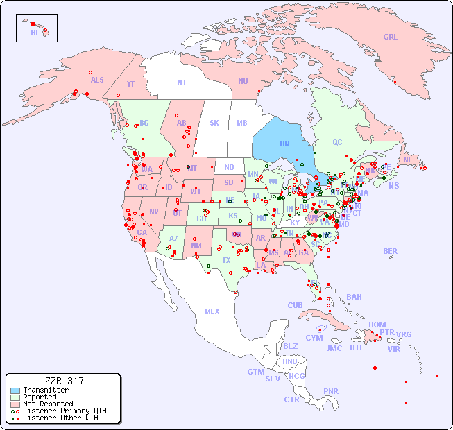 North American Reception Map for ZZR-317