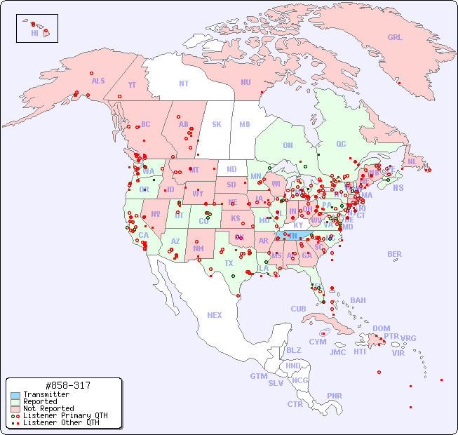 North American Reception Map for #858-317