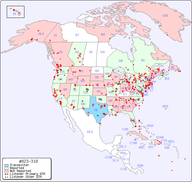 North American Reception Map for #823-318