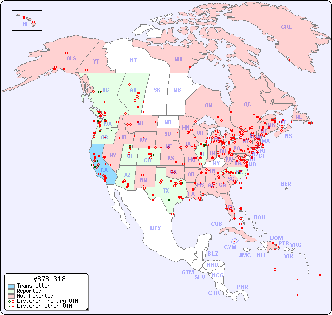 North American Reception Map for #878-318