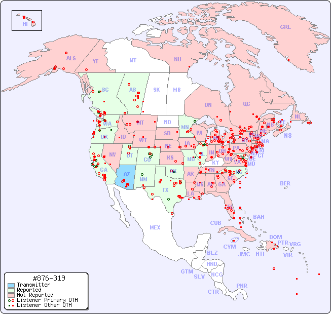 North American Reception Map for #876-319