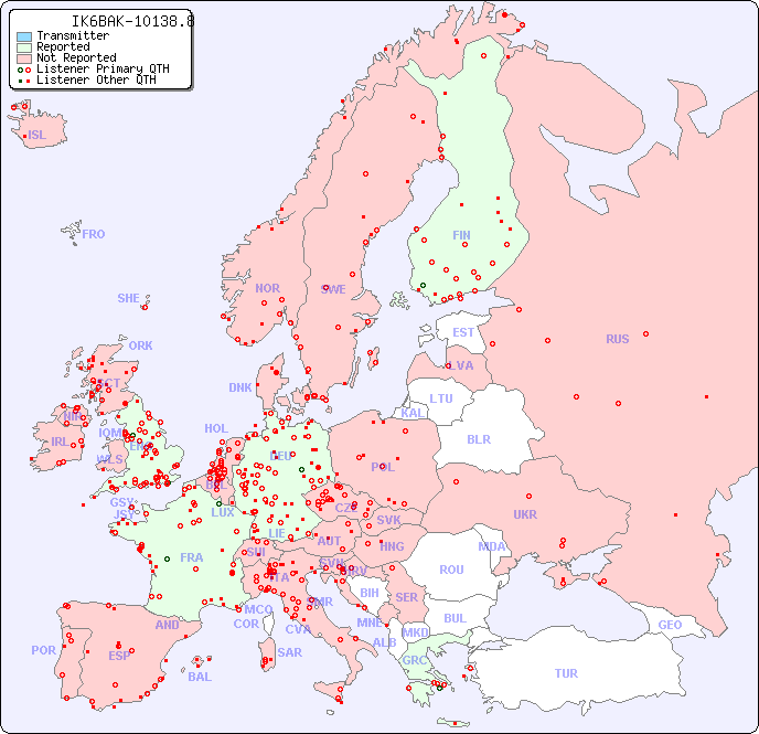 European Reception Map for IK6BAK-10138.8