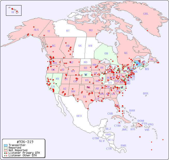 North American Reception Map for #936-319