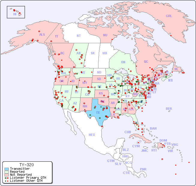 North American Reception Map for TY-320