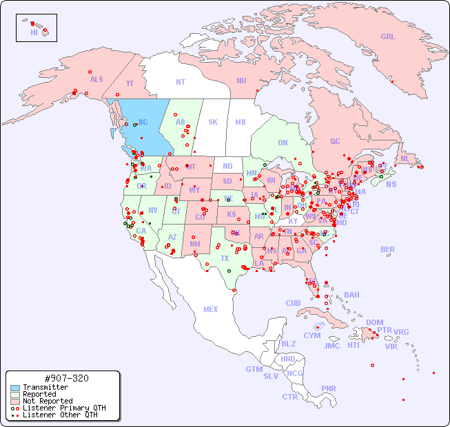 North American Reception Map for #907-320