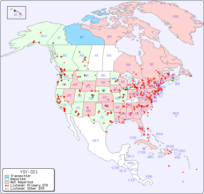 North American Reception Map for YSY-321