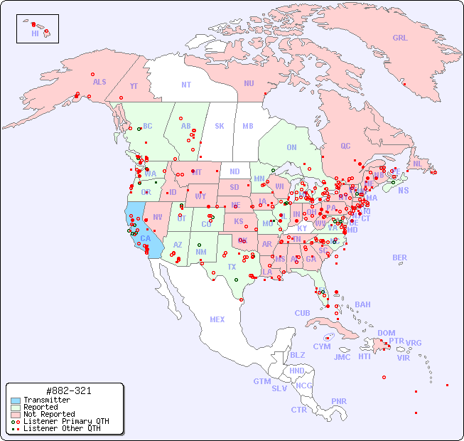 North American Reception Map for #882-321