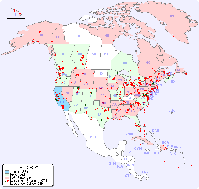 North American Reception Map for #882-321