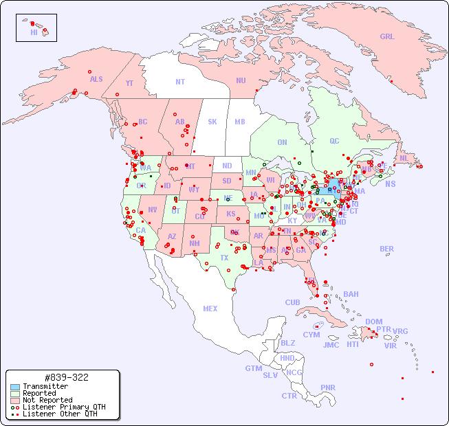 North American Reception Map for #839-322