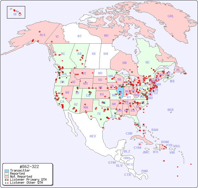 North American Reception Map for #862-322