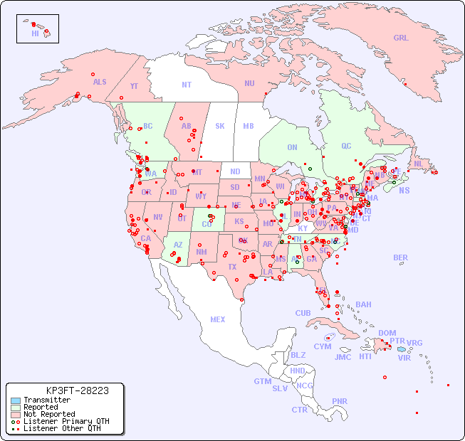 North American Reception Map for KP3FT-28223