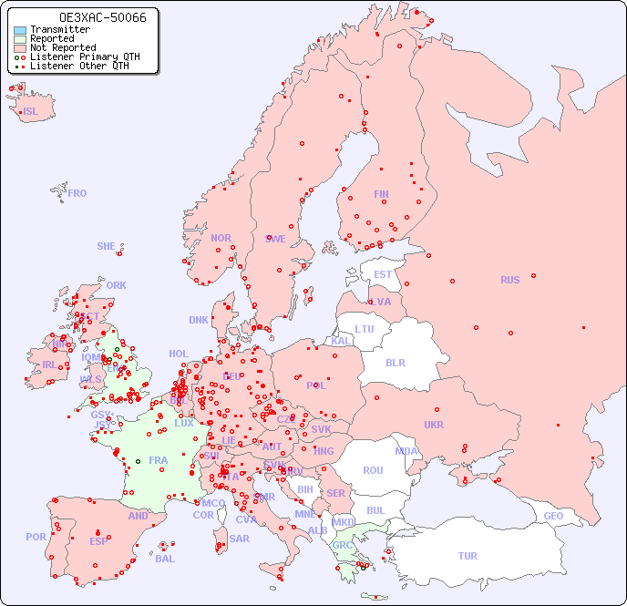 European Reception Map for OE3XAC-50066