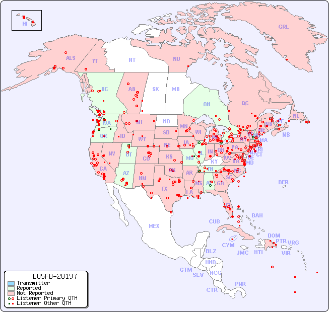 North American Reception Map for LU5FB-28197