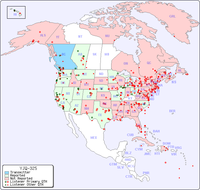 North American Reception Map for YJQ-325
