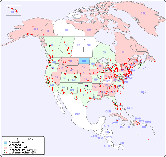 North American Reception Map for #851-325