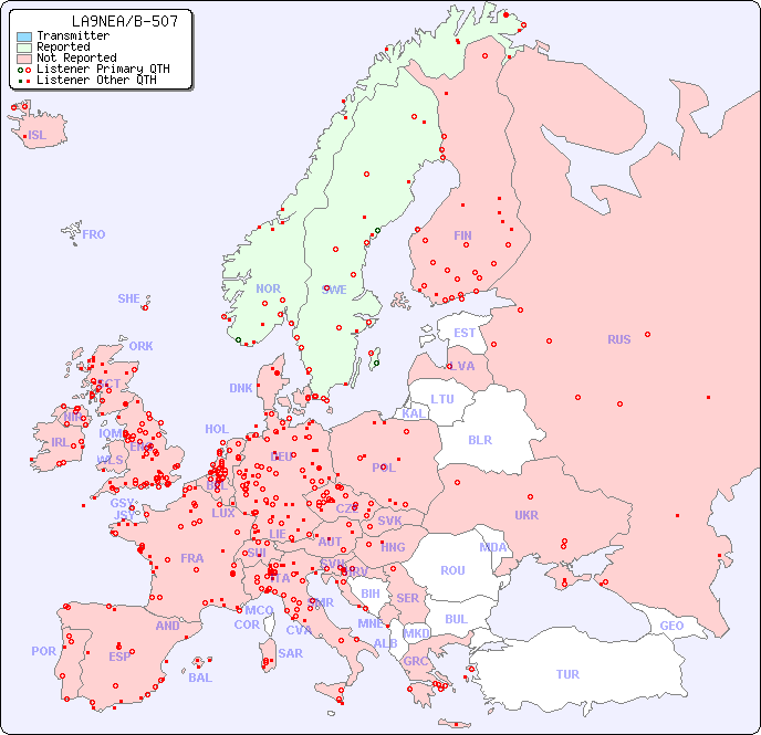 European Reception Map for LA9NEA/B-507