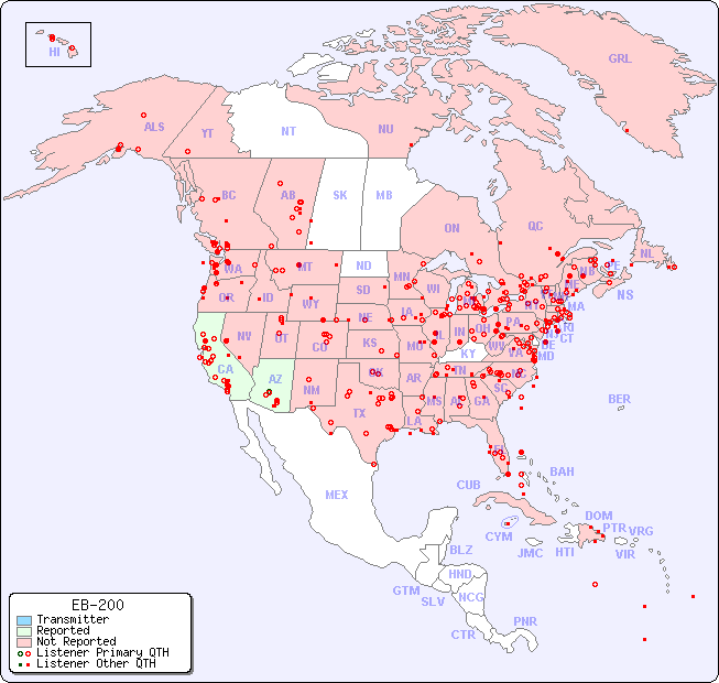 North American Reception Map for EB-200