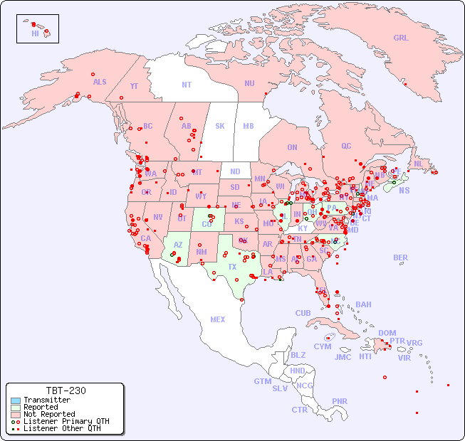 North American Reception Map for TBT-230