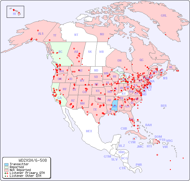 North American Reception Map for WD2XSH/6-508