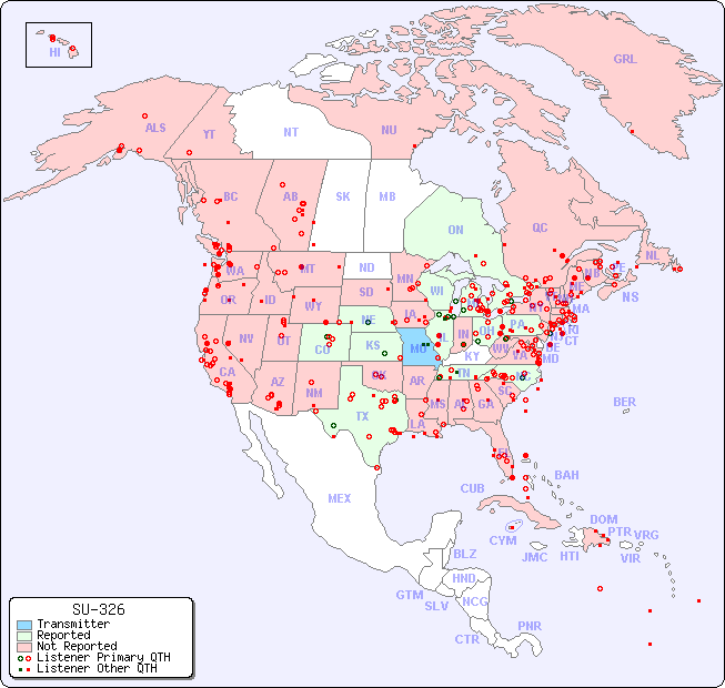 North American Reception Map for SU-326