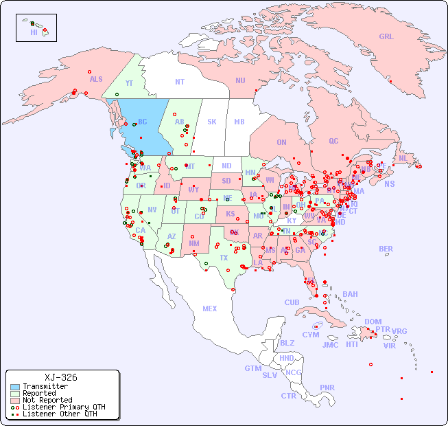 North American Reception Map for XJ-326