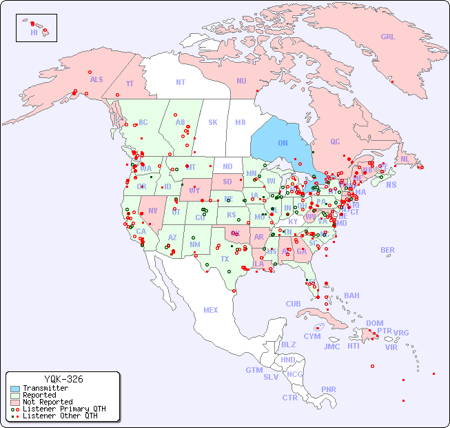 North American Reception Map for YQK-326