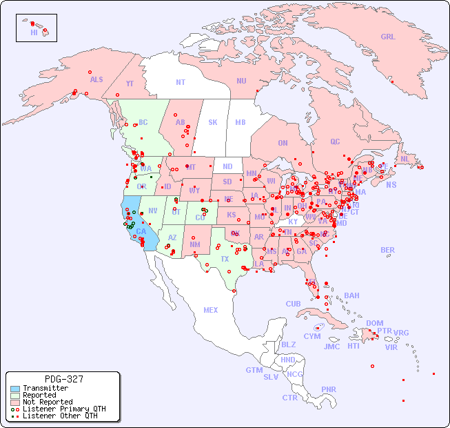 North American Reception Map for PDG-327