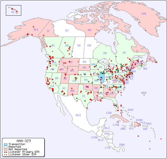 North American Reception Map for AAA-329