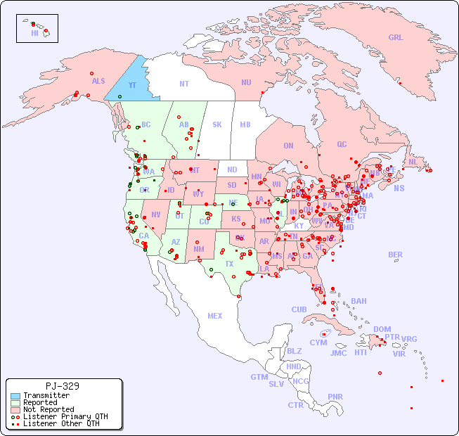 North American Reception Map for PJ-329