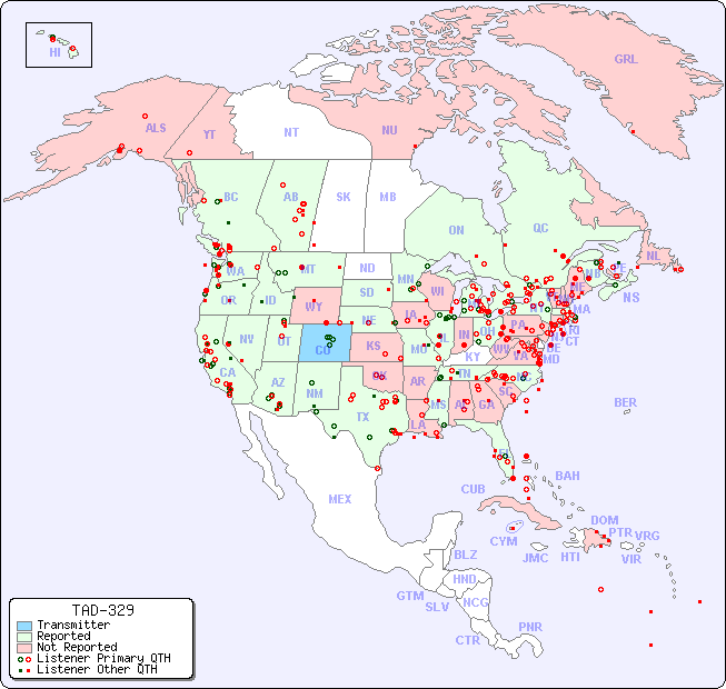 North American Reception Map for TAD-329