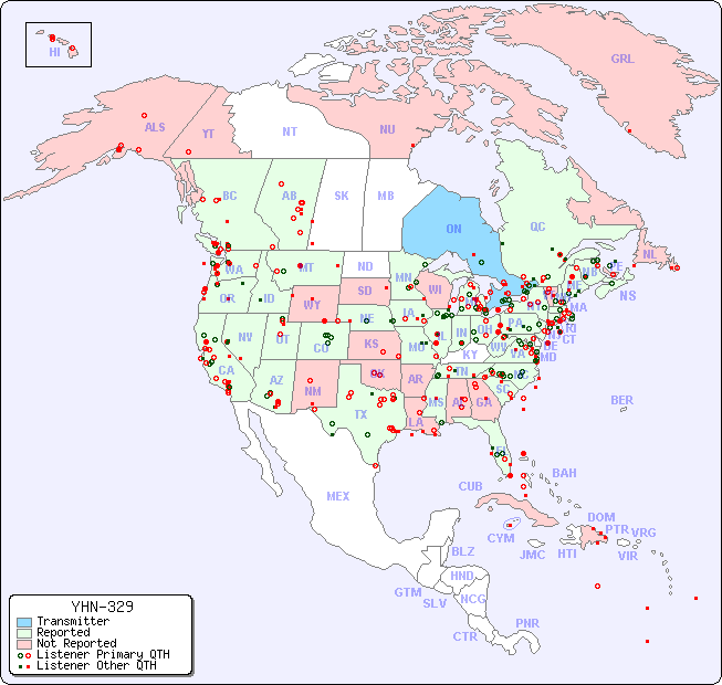 North American Reception Map for YHN-329