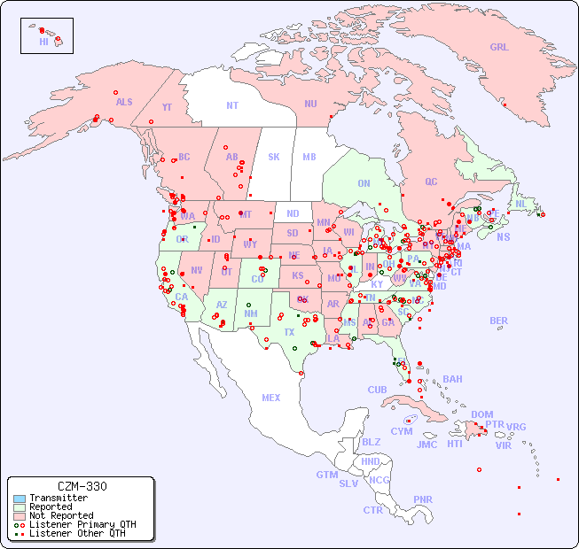 North American Reception Map for CZM-330