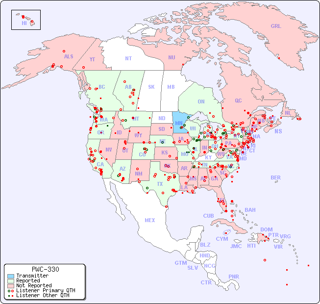 North American Reception Map for PWC-330
