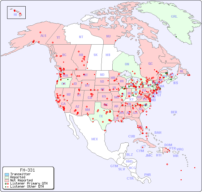 North American Reception Map for FH-331