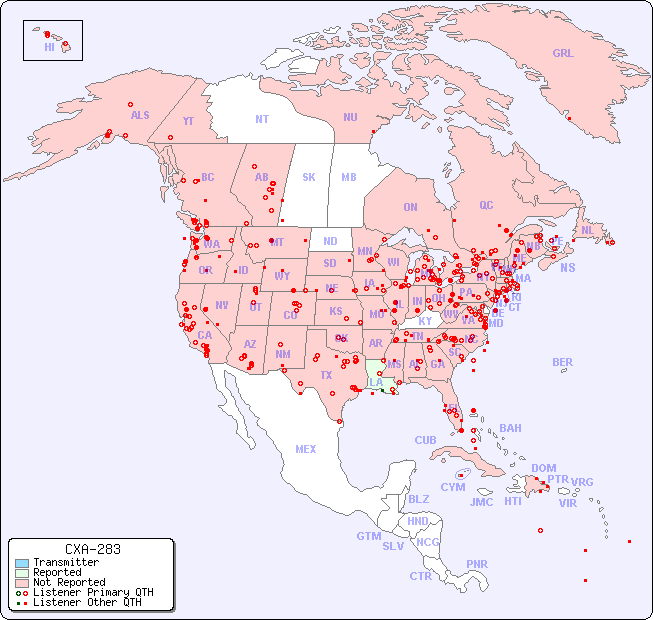 North American Reception Map for CXA-283