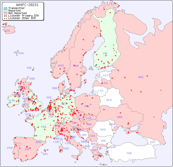 European Reception Map for WA4FC-28231