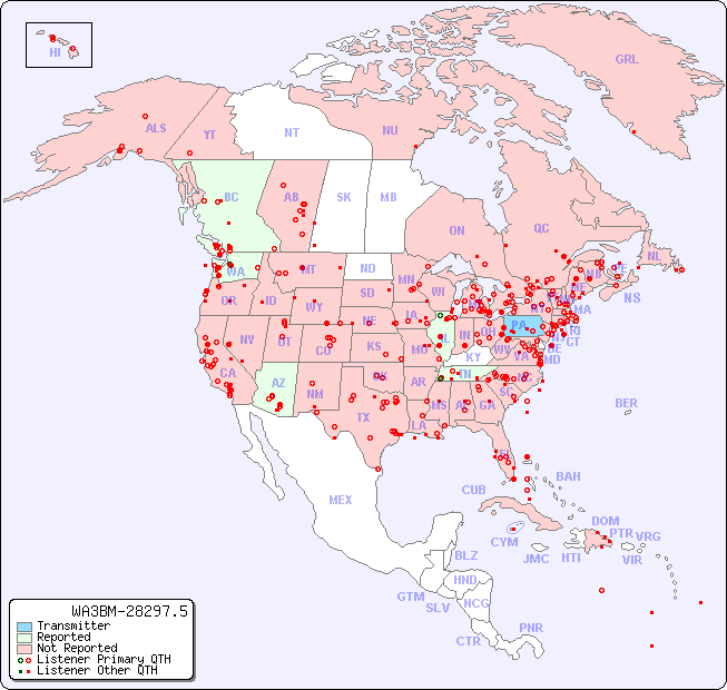 North American Reception Map for WA3BM-28297.5