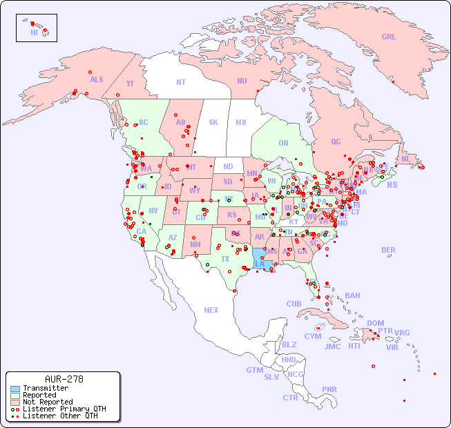 North American Reception Map for AUR-278